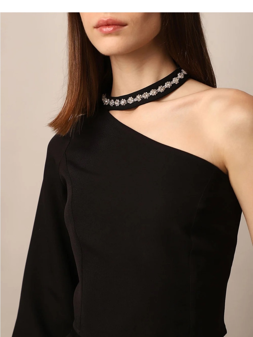 Zara Black One-Shoulder crop top with Embellished Choker neckline